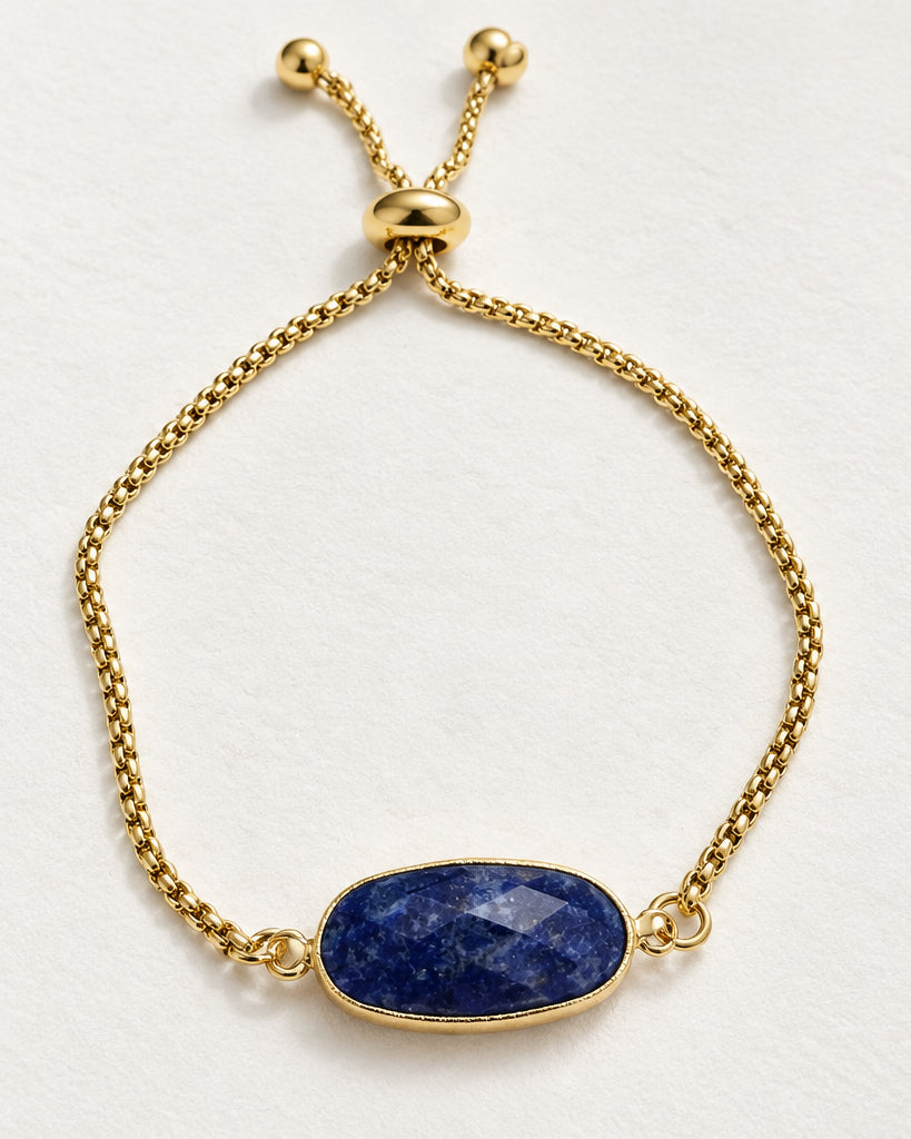Oval Gilded Lapis Lazuli Slide Bracelet | Gold