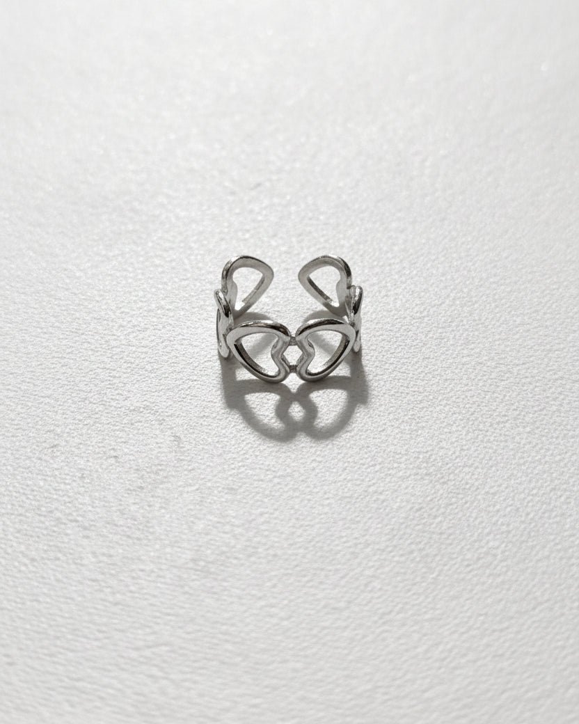 Hollow Heart Adjustable Ring | Silver
