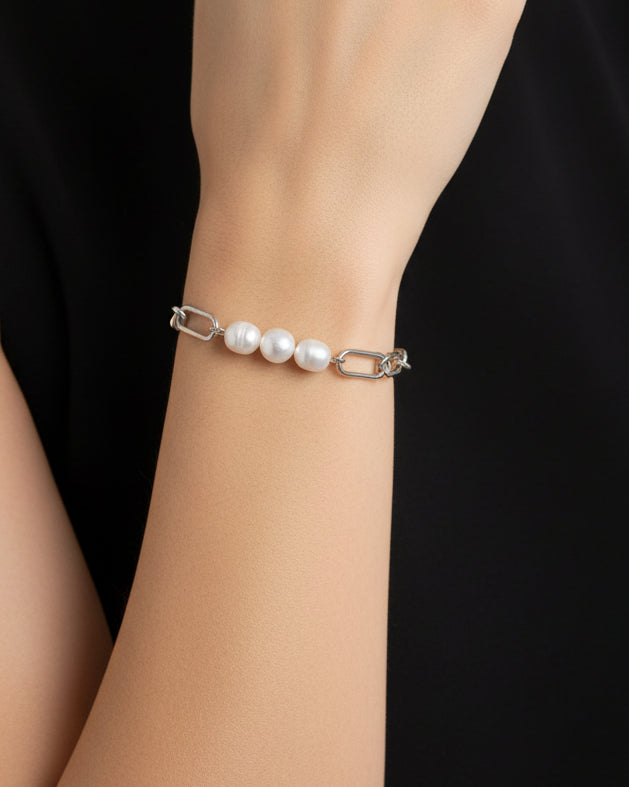 Triple Pearl Chunky Paperclip | Silver