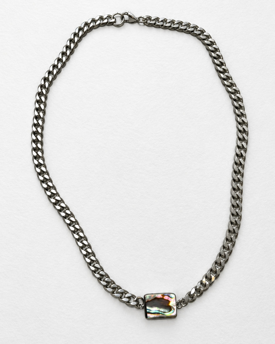 Abalone Shell Cuban Necklace | Silver