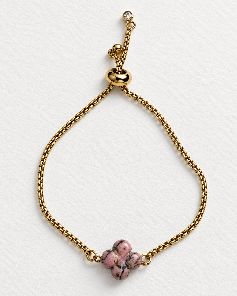 Clover Engraved Rhodonite Slide Bracelet | Gold