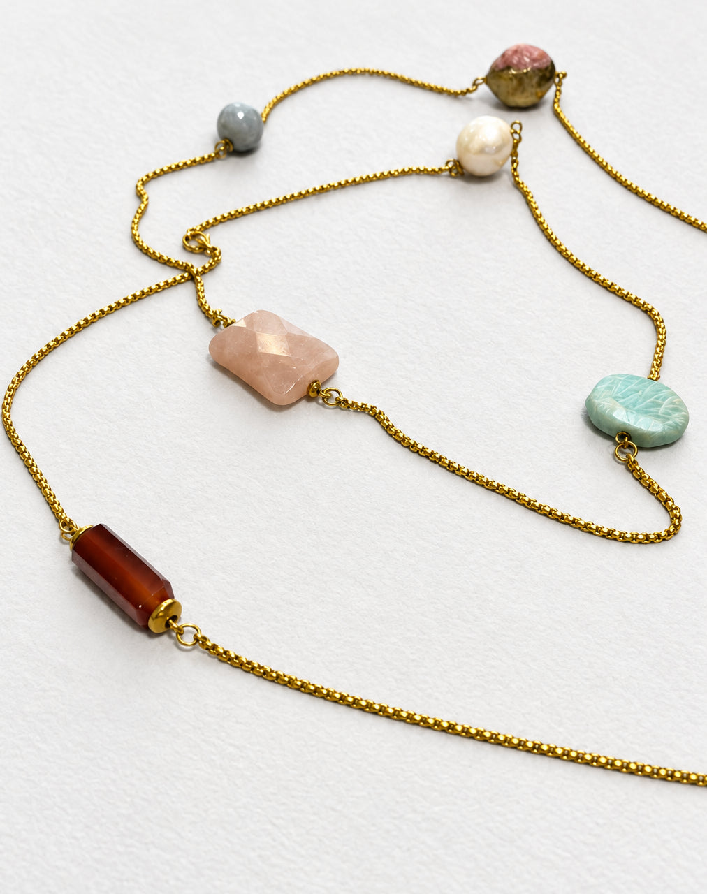 Luxe Multistone Long Necklace | Gold