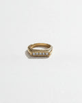 White Zircon Lined Signet Ring | Gold
