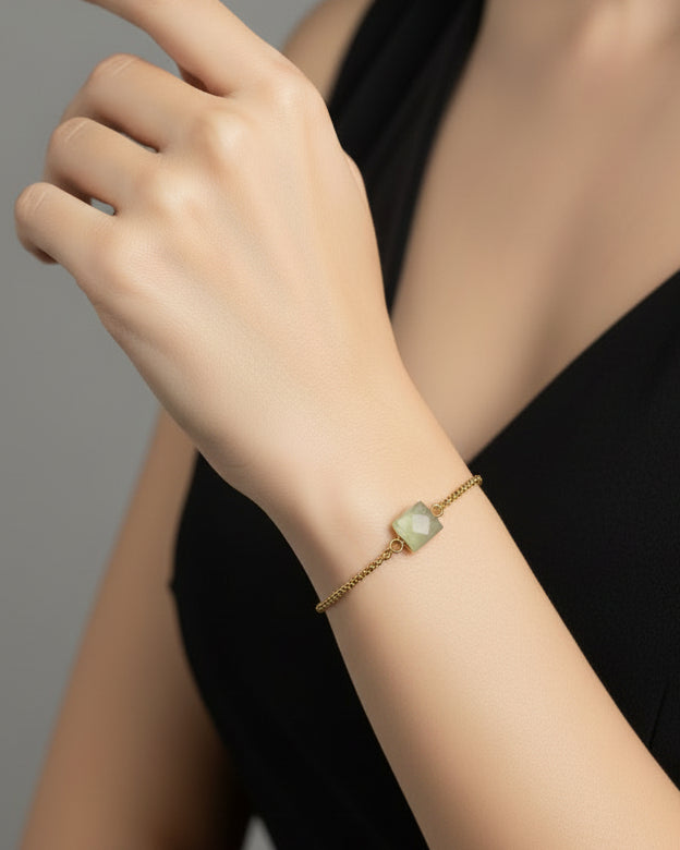 Square Faceted Prehnite Slide Bracelet | Gold