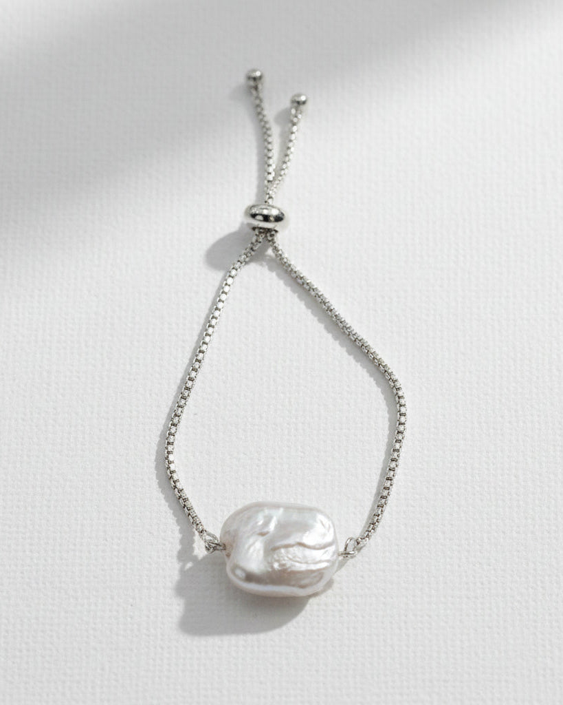 Rectangle Freshwater Pearl Slide Bracelet | Silver