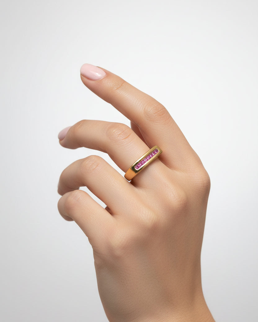 Pink Zircon Lined Ring | Gold