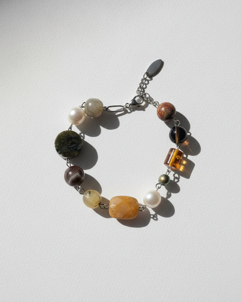 Beaded Linked Mixstone Bracelet | Silver