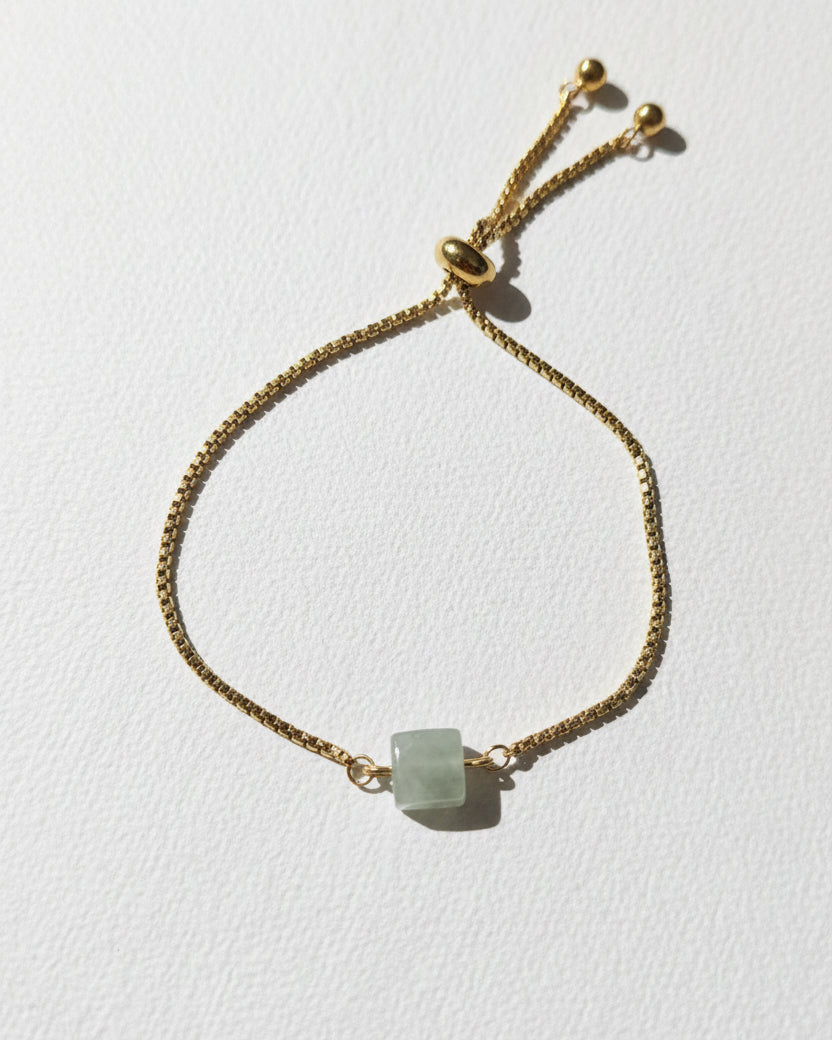 Square Faceted Prehnite Slide Bracelet | Gold