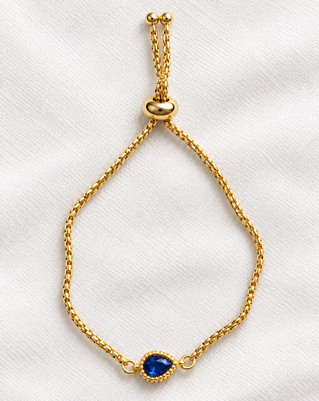 Dainty Zircon Blue Slide Bracelet | Gold