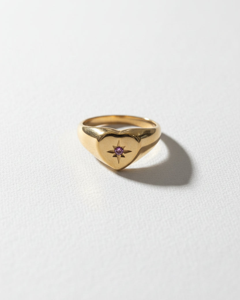 Heart Pink Zircon Signet Ring | Gold