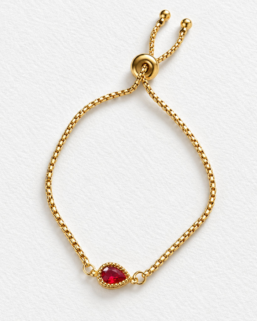 Dainty Zircon Red Slide Bracelet | Gold
