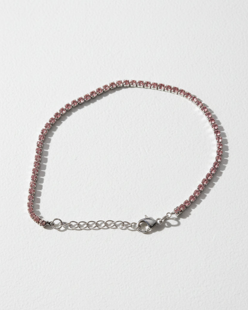Dainty Embun Light Pink Diamante Bracelet | Silver
