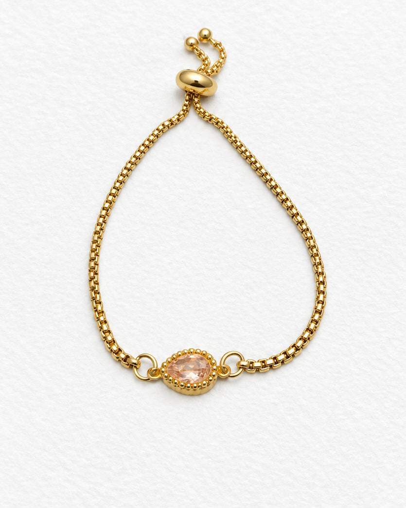 Dainty Zircon Peach Color Slide Bracelet | Gold