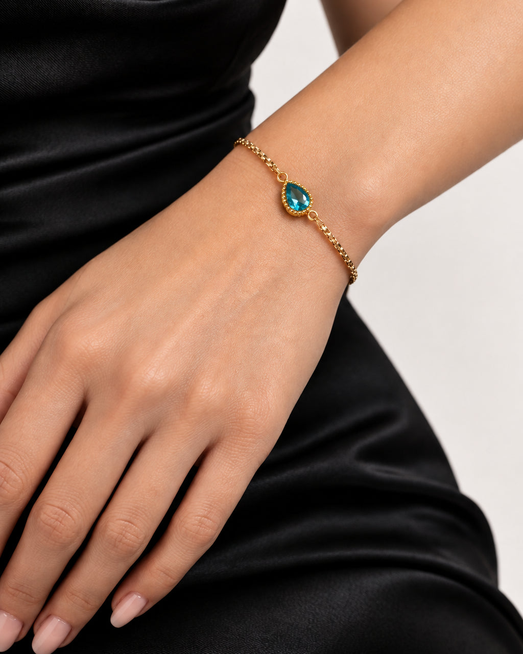 Dainty Zircon Turquoise Slide Bracelet | Gold