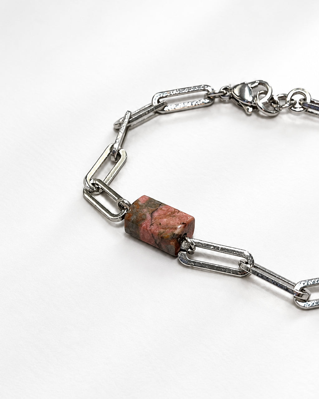 Rhodonite Paperclip Chain Bracelet | Silver