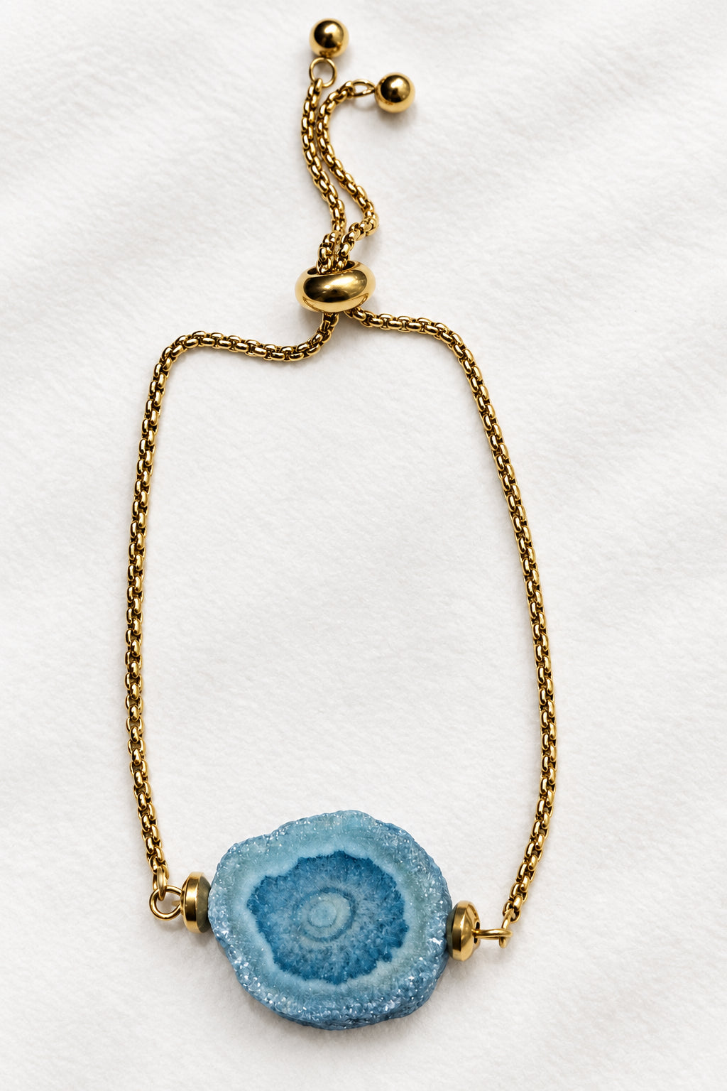 Raw Quartz Light Blue Slide Bracelet | Gold