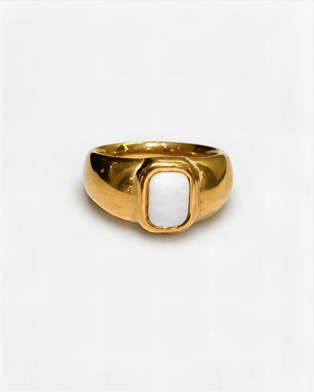 Rectangle White Jade Signet Ring | Gold