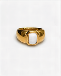 Rectangle White Jade Signet Ring | Gold