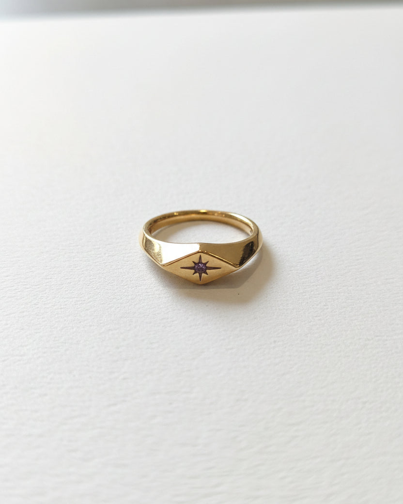 Rhombus Star Pink Signet Ring | Gold
