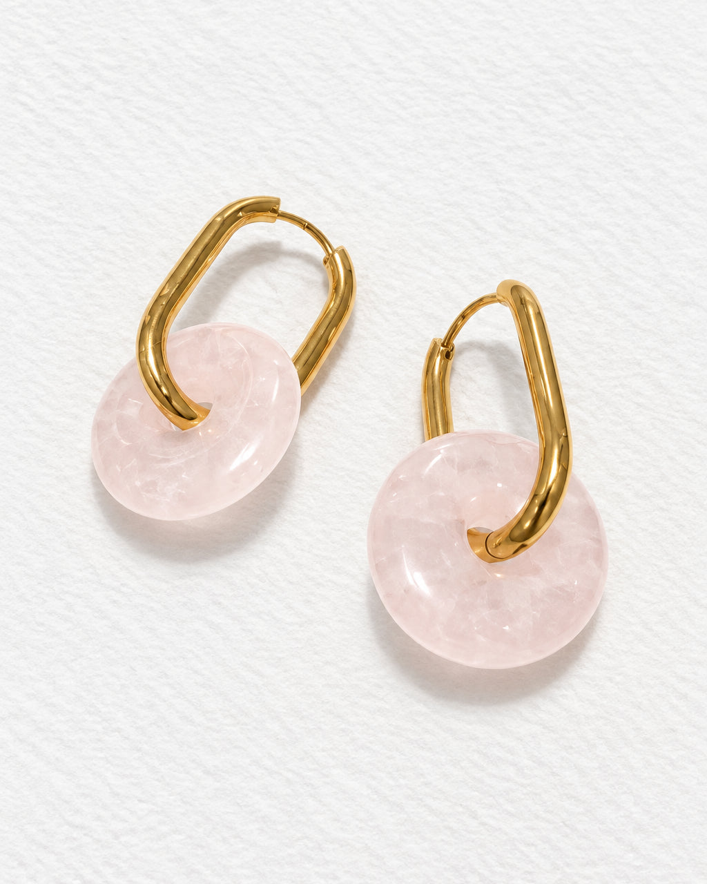 Rose Quartz Donut Earring | Gold