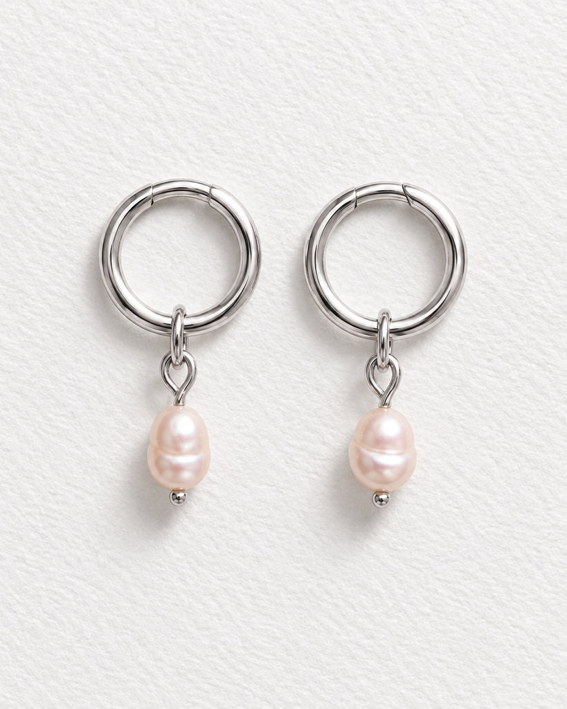 Round Stud with Pearl Earring | Silver
