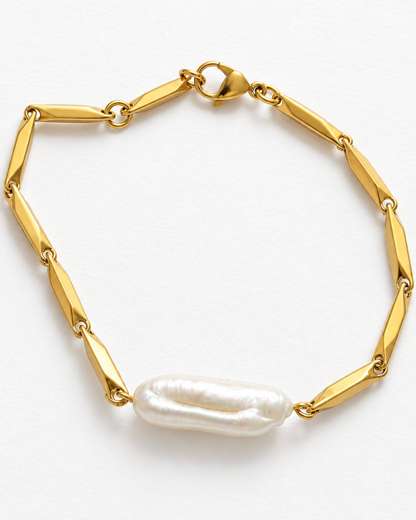 Elongated Pearl Barlink Bracelet | Gold