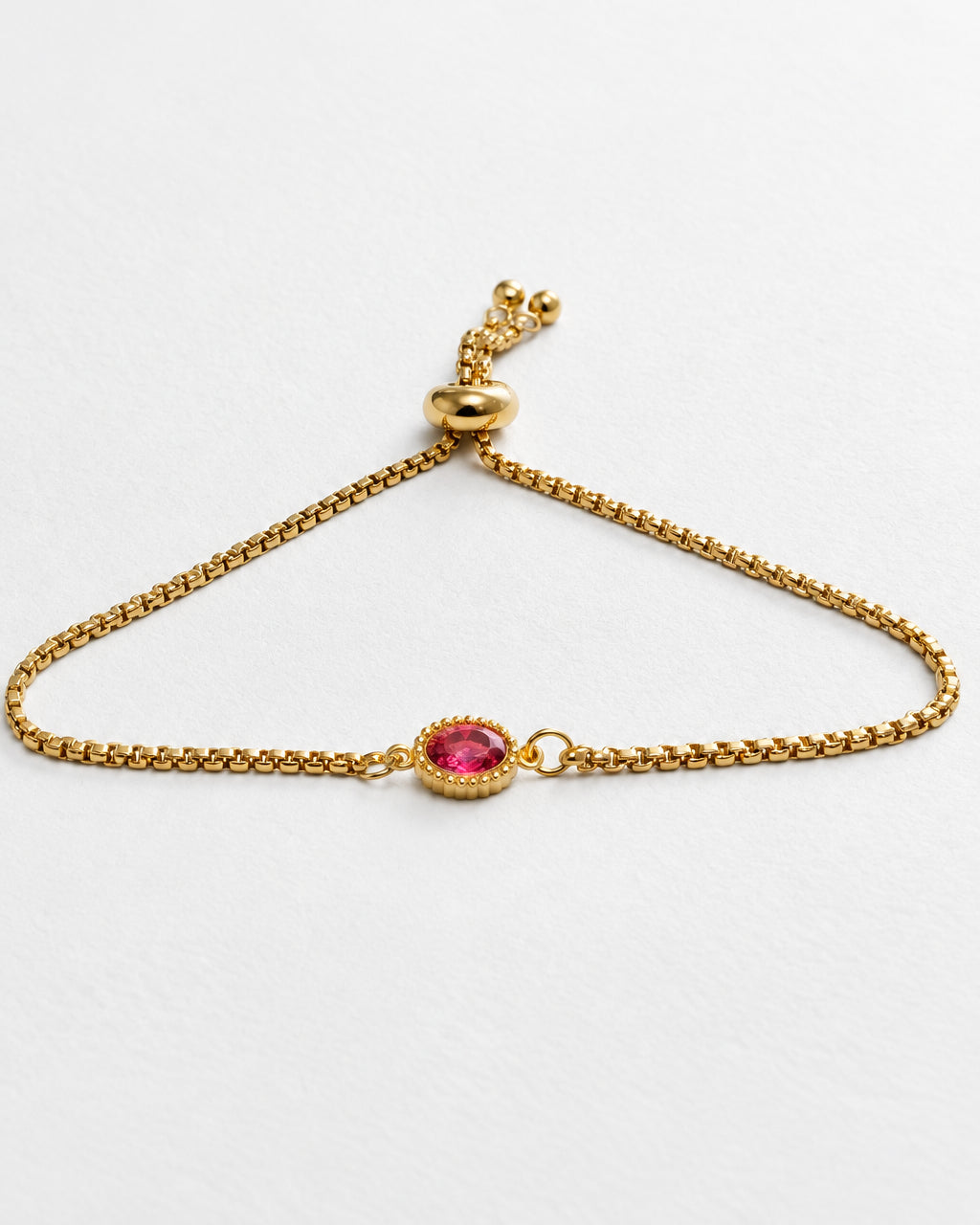 Dainty Zircon Dark Pink Oval Slide Bracelet | Gold