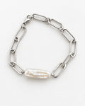 Elongated Pearl Paperclip Bracelet | Silver