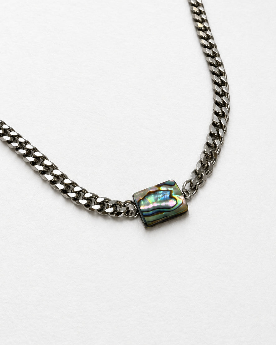 Abalone Shell Cuban Necklace | Silver