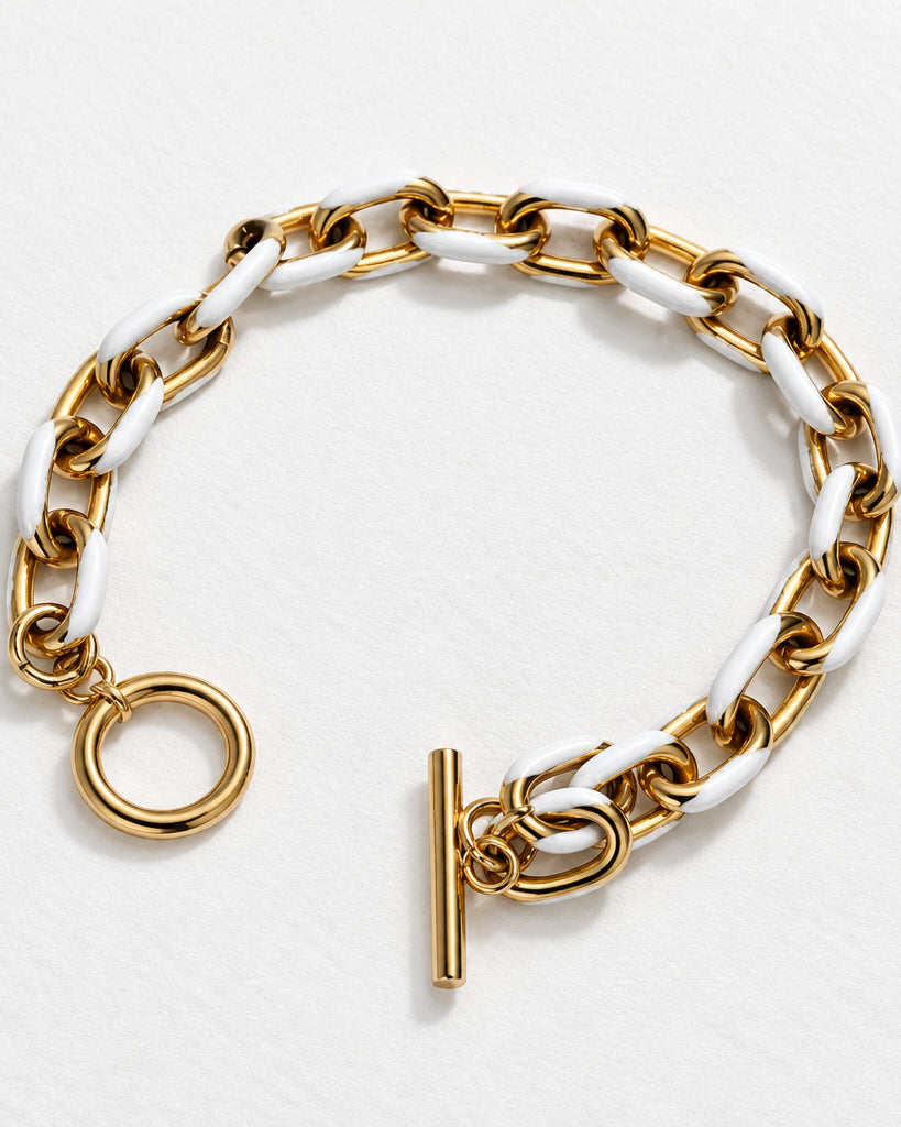 Plain White Enamel Bracelet | Gold