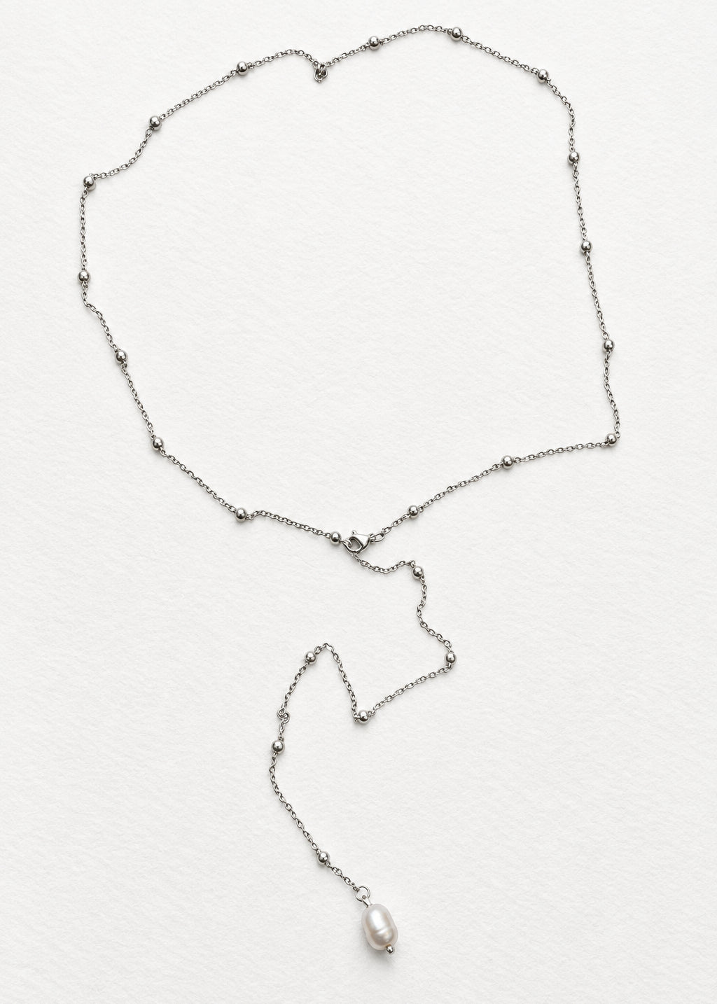 Pearl Lariat Bead Necklace | Silver