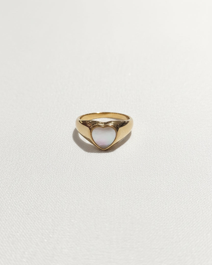 Mother of Pearl Heart Signet Ring | Gold