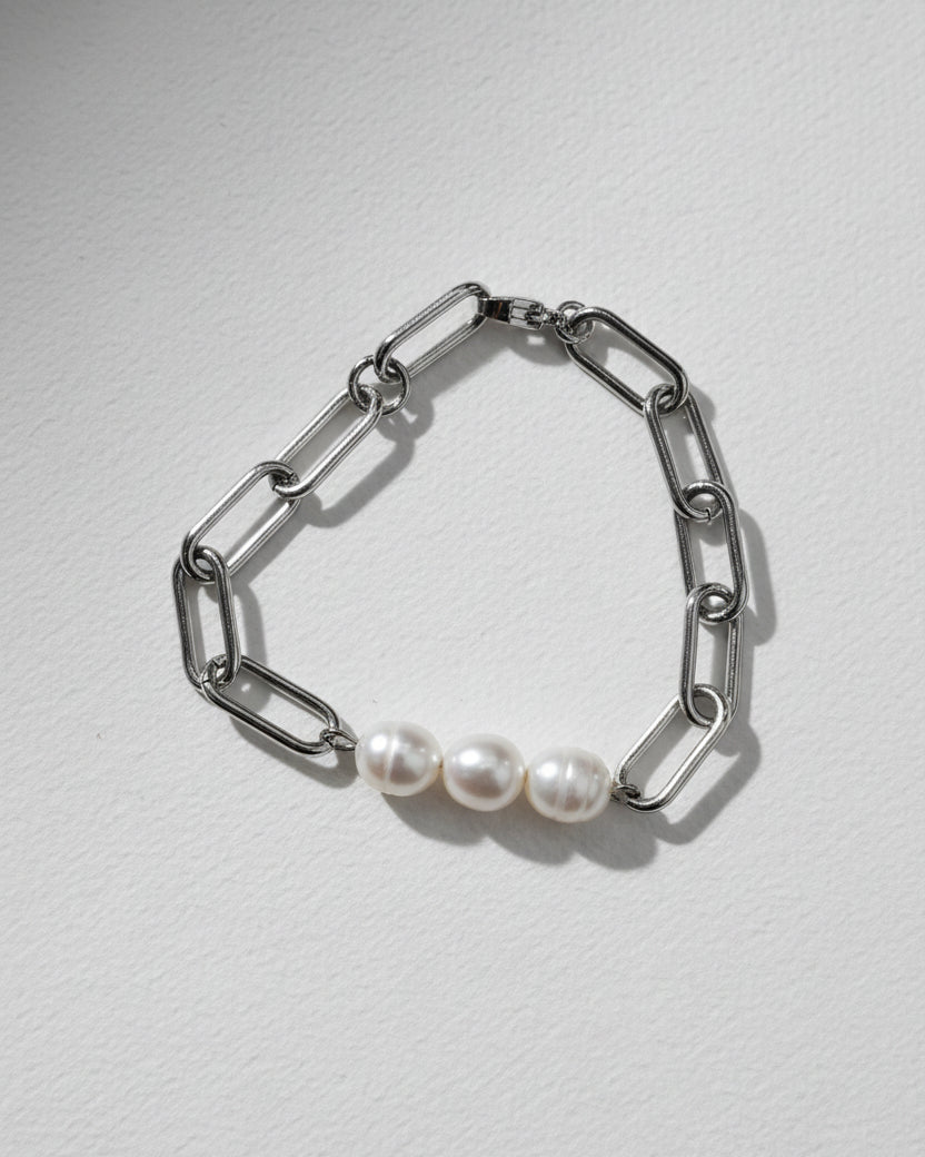 Triple Pearl Chunky Paperclip | Silver
