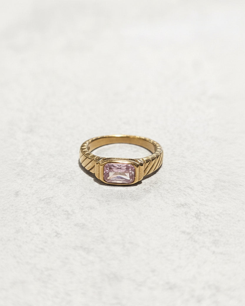 Rectangle Spiral Pink Signet Ring | Gold