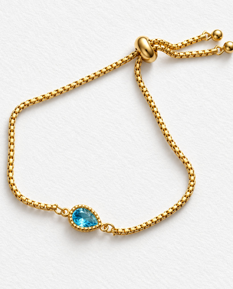 Dainty Zircon Turquoise Slide Bracelet | Gold