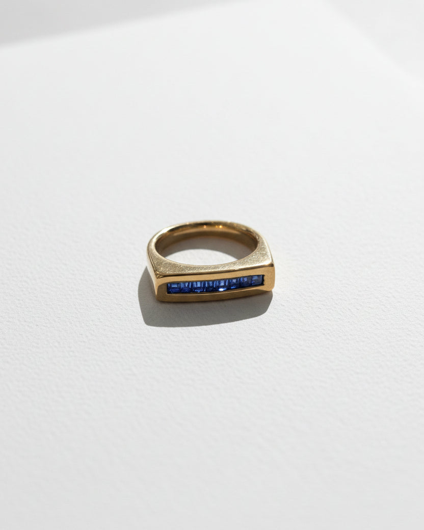 Blue Zircon Lined Ring | Gold