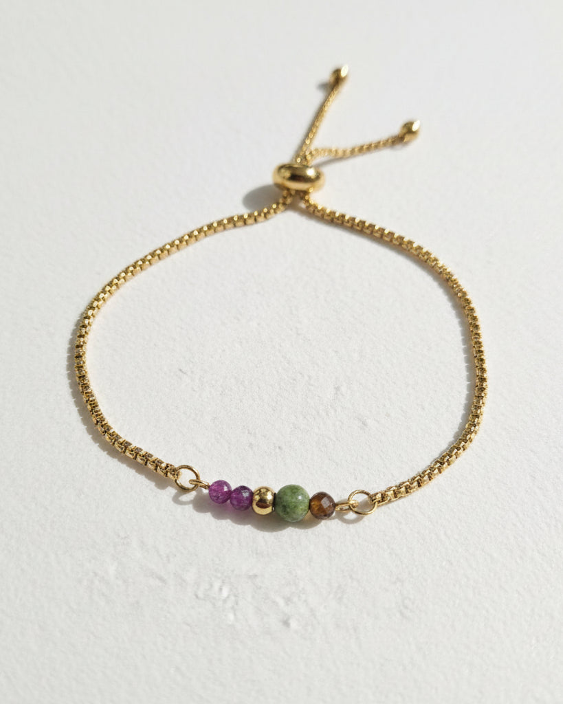 Dainty Peridot Ruby Slide Bracelet | Gold
