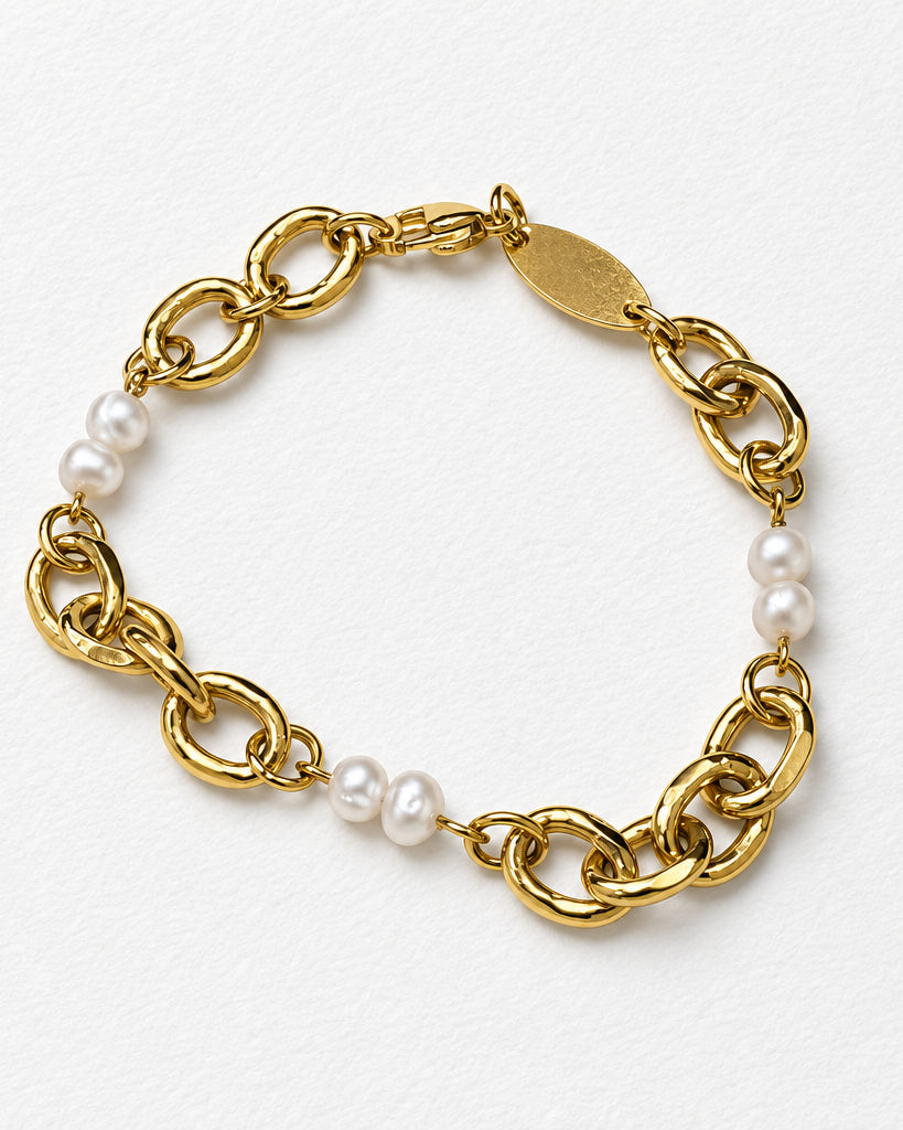 Luxe Pearl Round Chain Bracelet | Gold