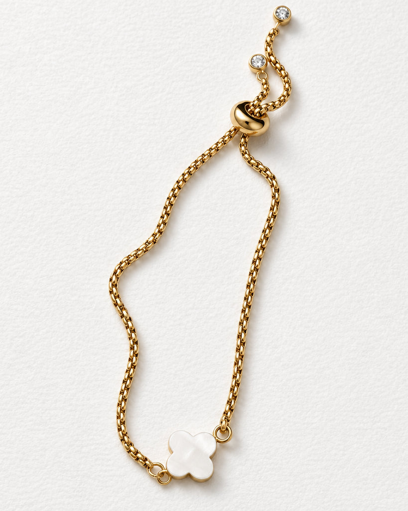 Clover Mother of Pearl Slide Bracelet | Gold
