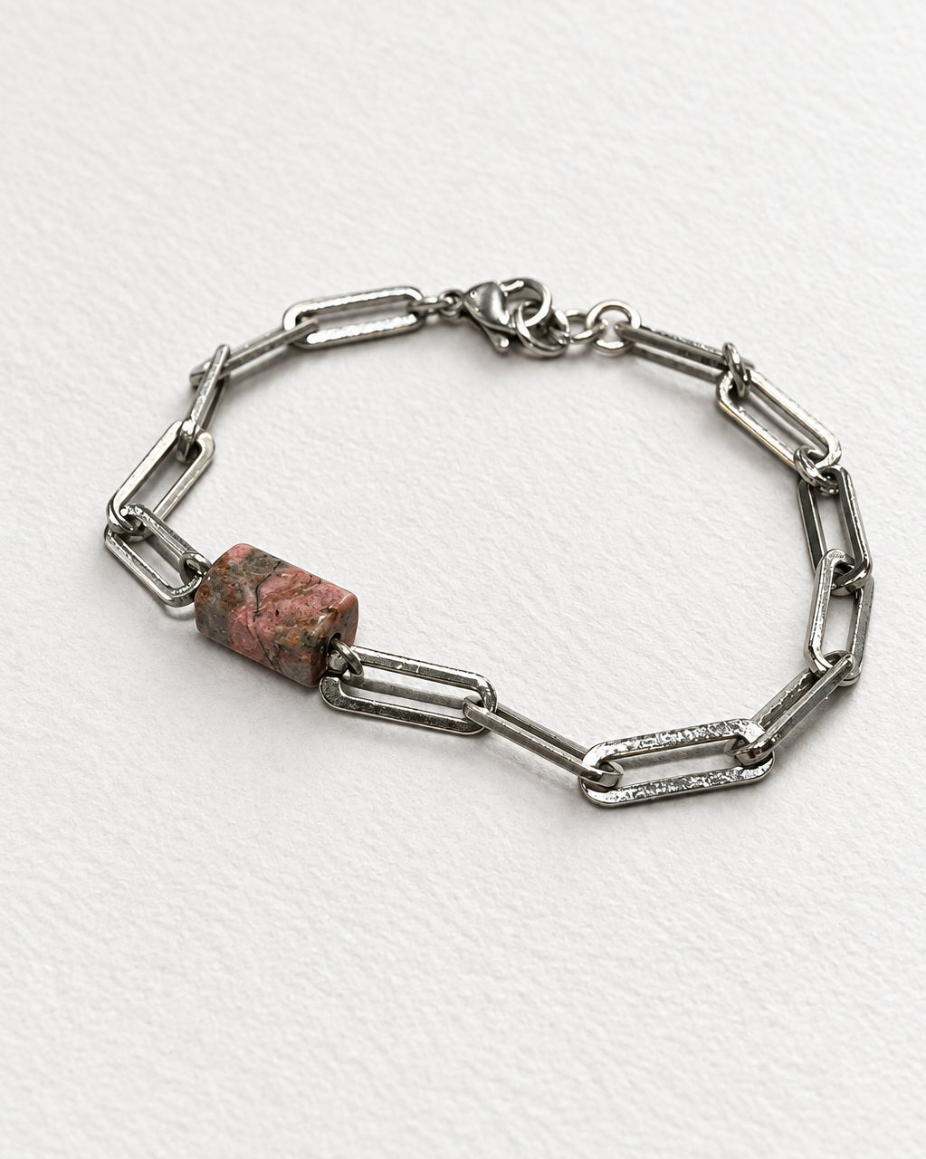 Rhodonite Paperclip Chain Bracelet | Silver