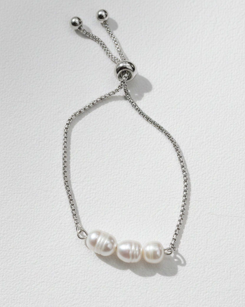Triple Pearl Slide Bracelet | Silver