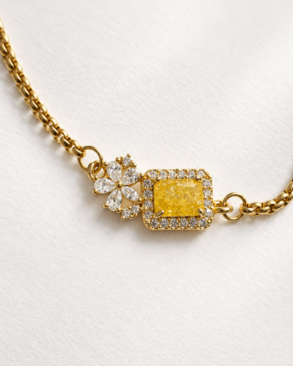 Yellow Zircon Square Slide Bracelet | Gold