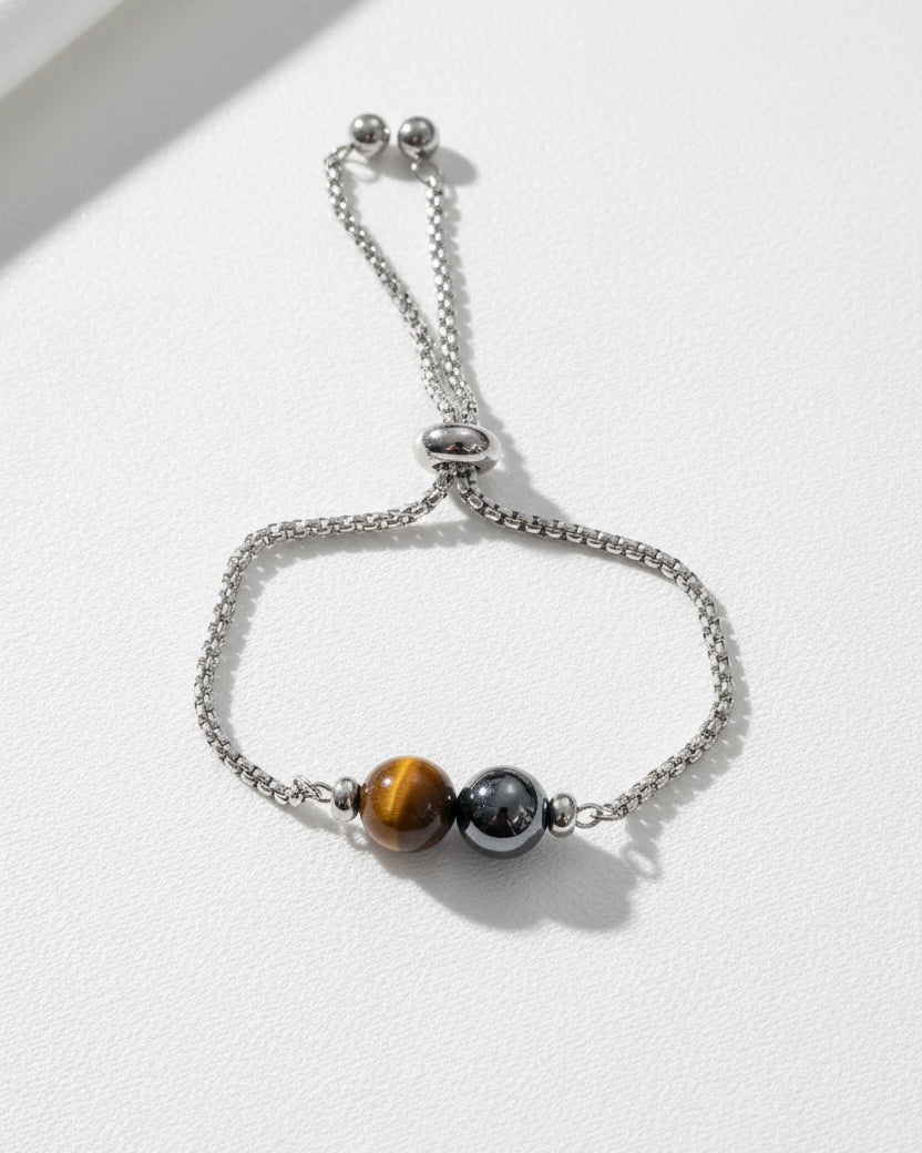 Tiger Eye with Hematite Slide Bracelet | Silver