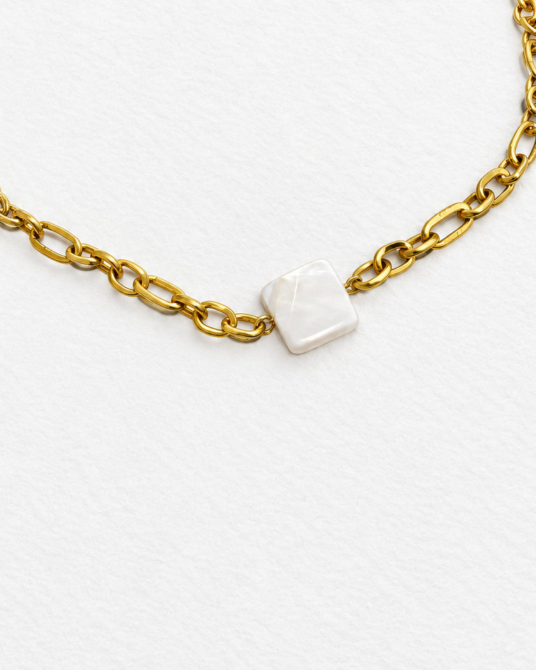 Mother of Pearl Square Necklace | Gold
