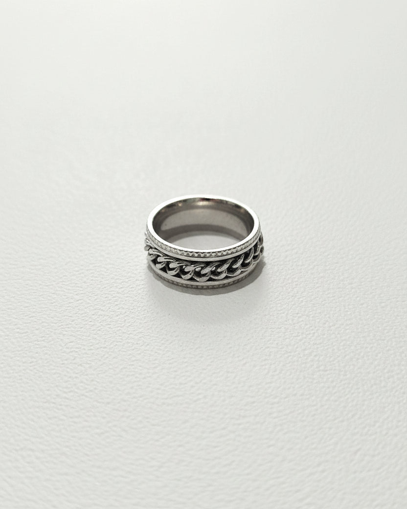 Textured Cuban Chain Spin Ring | Silver