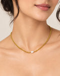 Dainty Pearl Cuban Necklace | Gold