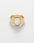 Oval White Jade Signet Ring |Gold