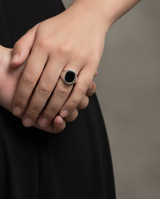 Black Acrylic Statement Ring | Silver