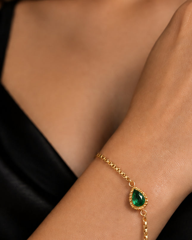 Dainty Zircon Green Slide Bracelet | Gold