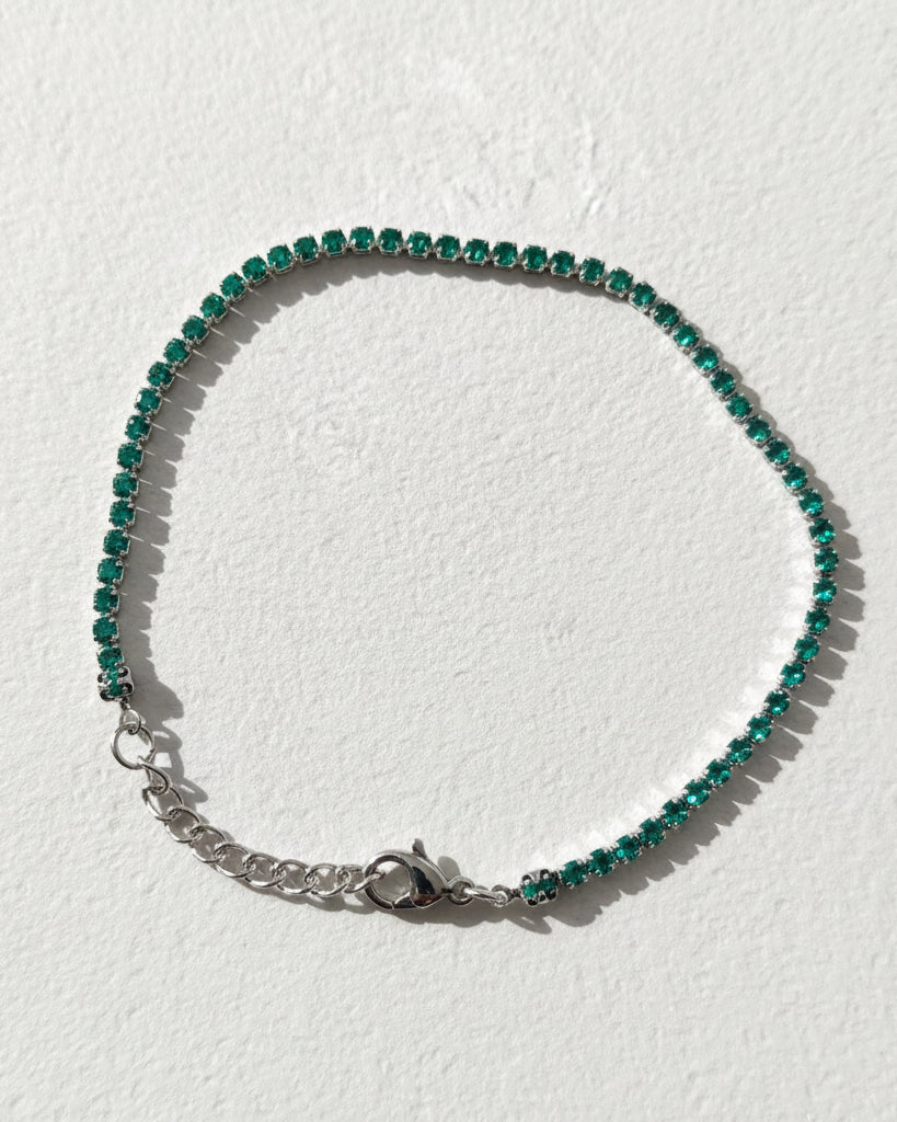 Dainty Embun Green Diamante Bracelet | Silver